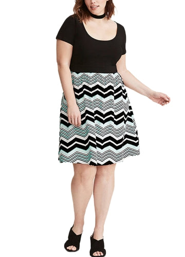 Women Plus Size Dress Stripe Print Scoop Neck Short Sleeve Casual Party Club Loose Dress Black