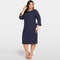 Women Plus Size Dress 3/4 Sleeves Pockets Solid Casual Loose Elegant Party Dress Vestidos Dark Blue