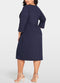 Women Plus Size Dress 3/4 Sleeves Pockets Solid Casual Loose Elegant Party Dress Vestidos Dark Blue