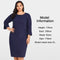 Women Plus Size Dress 3/4 Sleeves Pockets Solid Casual Loose Elegant Party Dress Vestidos Dark Blue