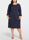 Women Plus Size Dress 3/4 Sleeves Pockets Solid Casual Loose Elegant Party Dress Vestidos Dark Blue