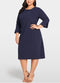 Women Plus Size Dress 3/4 Sleeves Pockets Solid Casual Loose Elegant Party Dress Vestidos Dark Blue