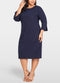 Women Plus Size Dress 3/4 Sleeves Pockets Solid Casual Loose Elegant Party Dress Vestidos Dark Blue