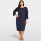 Women Plus Size Dress 3/4 Sleeves Pockets Solid Casual Loose Elegant Party Dress Vestidos Dark Blue