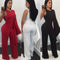 Sexy Women Jumpsuit Single Long Sleeve Solid Wide Leg Pants Slim Playsuit Rompers Red/Black/White