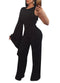 Sexy Women Jumpsuit Single Long Sleeve Solid Wide Leg Pants Slim Playsuit Rompers Red/Black/White