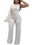 Sexy Women Jumpsuit Single Long Sleeve Solid Wide Leg Pants Slim Playsuit Rompers Red/Black/White