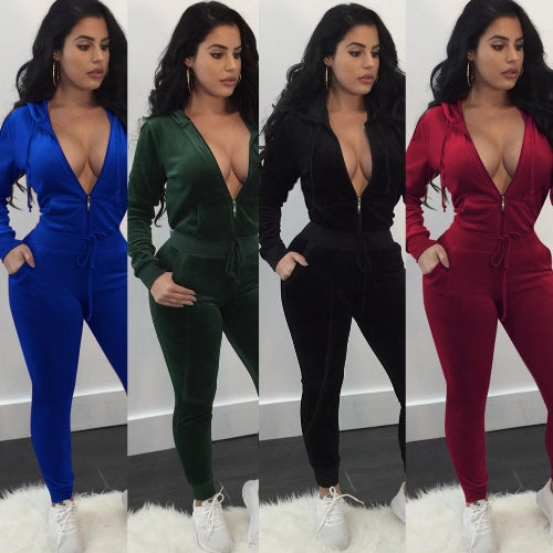 Women Two Piece Tracksuit Long Sleeve Zip Hoodie Sweatshirt Pants Sportswear Fitness Set Suits