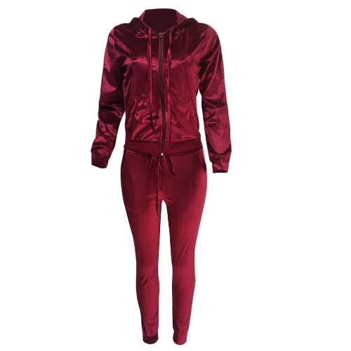 Women Two Piece Tracksuit Long Sleeve Zip Hoodie Sweatshirt Pants Sportswear Fitness Set Suits