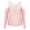 Sexy Women Blouse Lace Splice Cold Shoulder V Neck Long Sleeve Slim Casual T-Shirt Tee Tops Pink