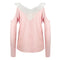 Sexy Women Blouse Lace Splice Cold Shoulder V Neck Long Sleeve Slim Casual T-Shirt Tee Tops Pink