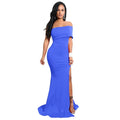 Elegant Women Mermaid Maxi Dress Off the Shoulder High Split Solid Slim Bodycon Cocktail Party Long Dress