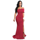 Elegant Women Mermaid Maxi Dress Off the Shoulder High Split Solid Slim Bodycon Cocktail Party Long Dress