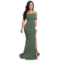 Elegant Women Mermaid Maxi Dress Off the Shoulder High Split Solid Slim Bodycon Cocktail Party Long Dress