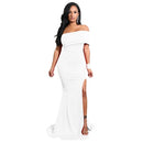 Elegant Women Mermaid Maxi Dress Off the Shoulder High Split Solid Slim Bodycon Cocktail Party Long Dress