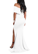 Elegant Women Mermaid Maxi Dress Off the Shoulder High Split Solid Slim Bodycon Cocktail Party Long Dress