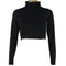 Women Cropped Top Solid Color Stretchy High Turtle Neck Long Sleeve Casual T-shirt Club Wear