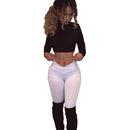 Women Cropped Top Solid Color Stretchy High Turtle Neck Long Sleeve Casual T-shirt Club Wear