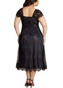 Women Plus Size Dress Floral Lace Sweetheart V Neck Cap Sleeve Midi Elegant Evening Party Wear