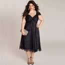 Women Plus Size Dress Floral Lace Sweetheart V Neck Cap Sleeve Midi Elegant Evening Party Wear