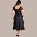 Women Plus Size Dress Floral Lace Sweetheart V Neck Cap Sleeve Midi Elegant Evening Party Wear