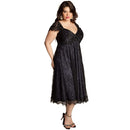 Women Plus Size Dress Floral Lace Sweetheart V Neck Cap Sleeve Midi Elegant Evening Party Wear