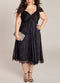 Women Plus Size Dress Floral Lace Sweetheart V Neck Cap Sleeve Midi Elegant Evening Party Wear