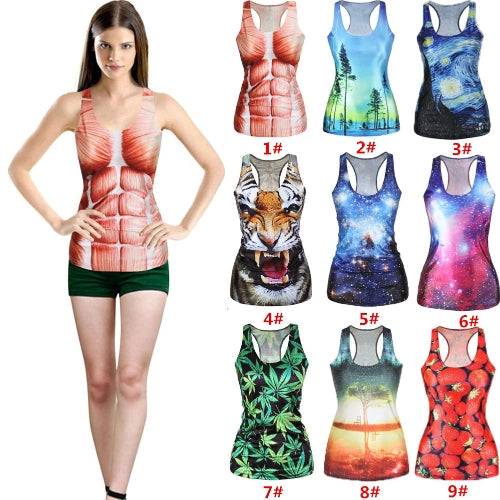 Europe Fashion Women Tank Top Galaxy Digital Print Colorful Vest Crew Neck Sleeveless Casual Camisole