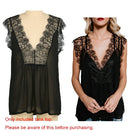 Women Tank Top Sheer Chiffon Floral Lace Deep V Neck Sleeveless Eyelash Solid Sexy Blouse Black/White