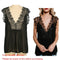 Women Tank Top Sheer Chiffon Floral Lace Deep V Neck Sleeveless Eyelash Solid Sexy Blouse Black/White