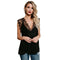 Women Tank Top Sheer Chiffon Floral Lace Deep V Neck Sleeveless Eyelash Solid Sexy Blouse Black/White