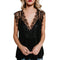 Women Tank Top Sheer Chiffon Floral Lace Deep V Neck Sleeveless Eyelash Solid Sexy Blouse Black/White