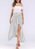 Vintage Women High Waist Polka Dot Maxi Dress Side Slit Asymmetric Hem Summer Retro Long Skirt