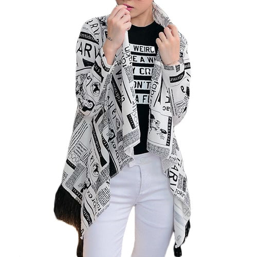 New Fashion Women Thin Cardigan Print Open Front Tassel Fringed Long Sleeve Thin Cape Coat Outerwear