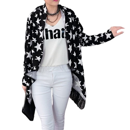 New Fashion Women Thin Cardigan Print Open Front Tassel Fringed Long Sleeve Thin Cape Coat Outerwear