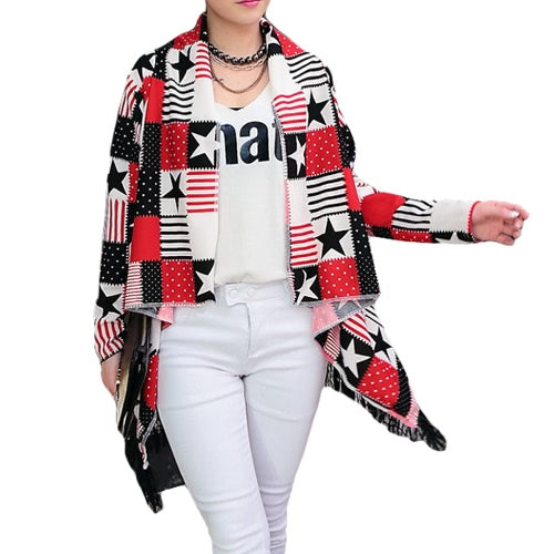 New Fashion Women Thin Cardigan Print Open Front Tassel Fringed Long Sleeve Thin Cape Coat Outerwear