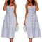 Women Skater Dress Spaghetti Straps Sleeveless High Waist Buttons Pockets A-Line Cami Midi Dress