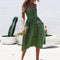 Women Skater Dress Spaghetti Straps Sleeveless High Waist Buttons Pockets A-Line Cami Midi Dress