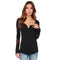 Casual Women Blouse Stitching Lace Mesh Splicing T-Shirt Long Sleeve Shirt Slim Leisure Top Black