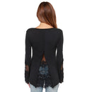 Casual Women Blouse Stitching Lace Mesh Splicing T-Shirt Long Sleeve Shirt Slim Leisure Top Black