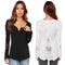 Casual Women Blouse Stitching Lace Mesh Splicing T-Shirt Long Sleeve Shirt Slim Leisure Top Black