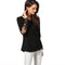 Casual Women Blouse Stitching Lace Mesh Splicing T-Shirt Long Sleeve Shirt Slim Leisure Top Black