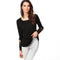 Casual Women Blouse Stitching Lace Mesh Splicing T-Shirt Long Sleeve Shirt Slim Leisure Top Black