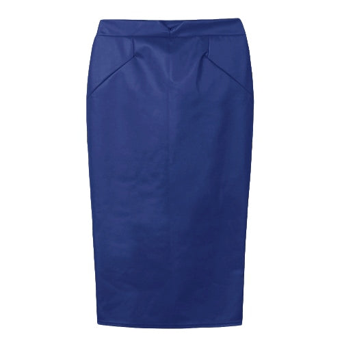 Europe Sexy Women Skirt PU Leather Solid Color Midi Pencil Skirts OL Casual Slim Clubwear