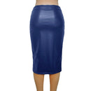 Europe Sexy Women Skirt PU Leather Solid Color Midi Pencil Skirts OL Casual Slim Clubwear