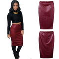 Europe Sexy Women Skirt PU Leather Solid Color Midi Pencil Skirts OL Casual Slim Clubwear