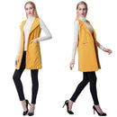 Europe Women Waistcoat Open Front Slit Hem Side Pockets Notched Collar Sleeveless Vest Gilet Outwear Yellow