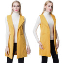 Europe Women Waistcoat Open Front Slit Hem Side Pockets Notched Collar Sleeveless Vest Gilet Outwear Yellow