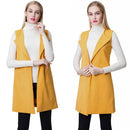 Europe Women Waistcoat Open Front Slit Hem Side Pockets Notched Collar Sleeveless Vest Gilet Outwear Yellow