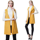 Europe Women Waistcoat Open Front Slit Hem Side Pockets Notched Collar Sleeveless Vest Gilet Outwear Yellow